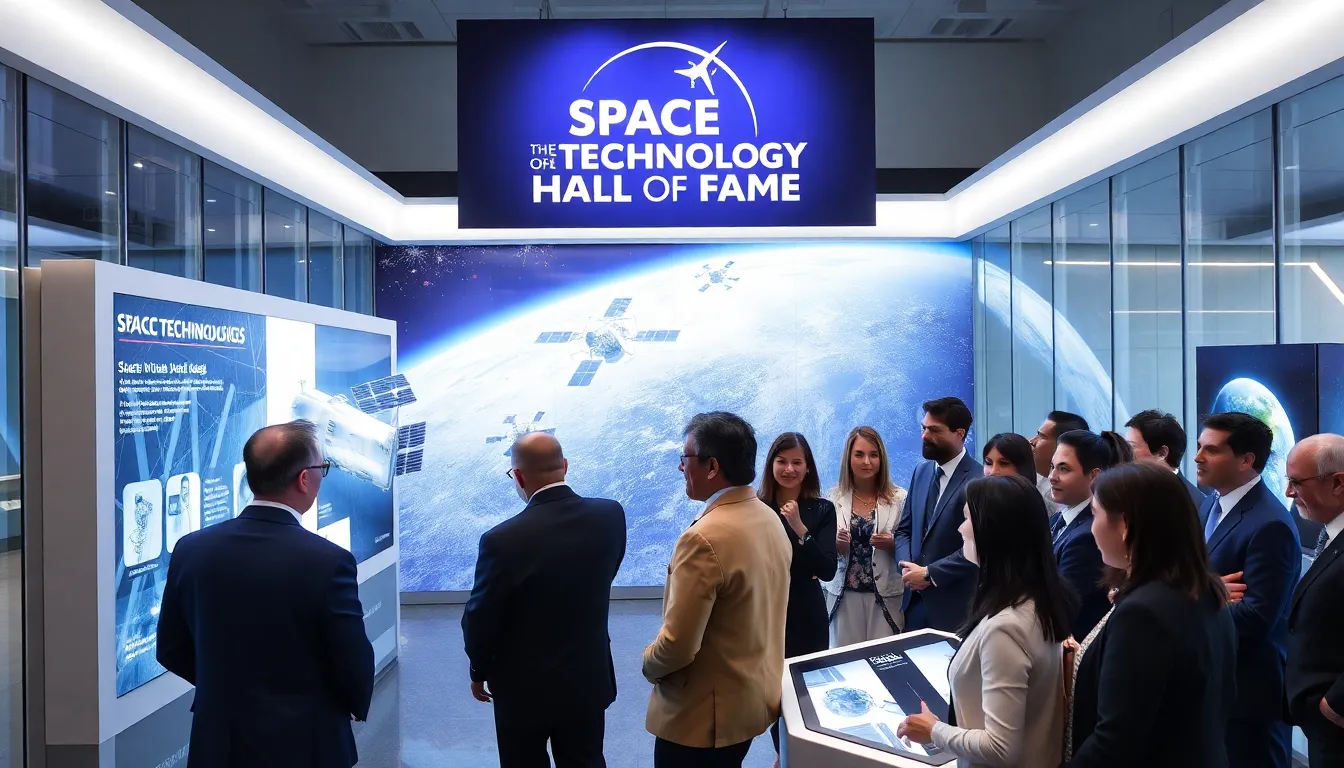 exhibit of the Space Technology Hall of Fame with diverse professionals.