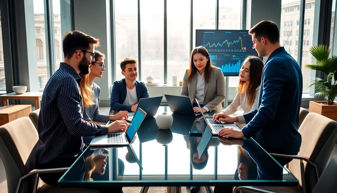 young professionals collaborating in a fintech office.